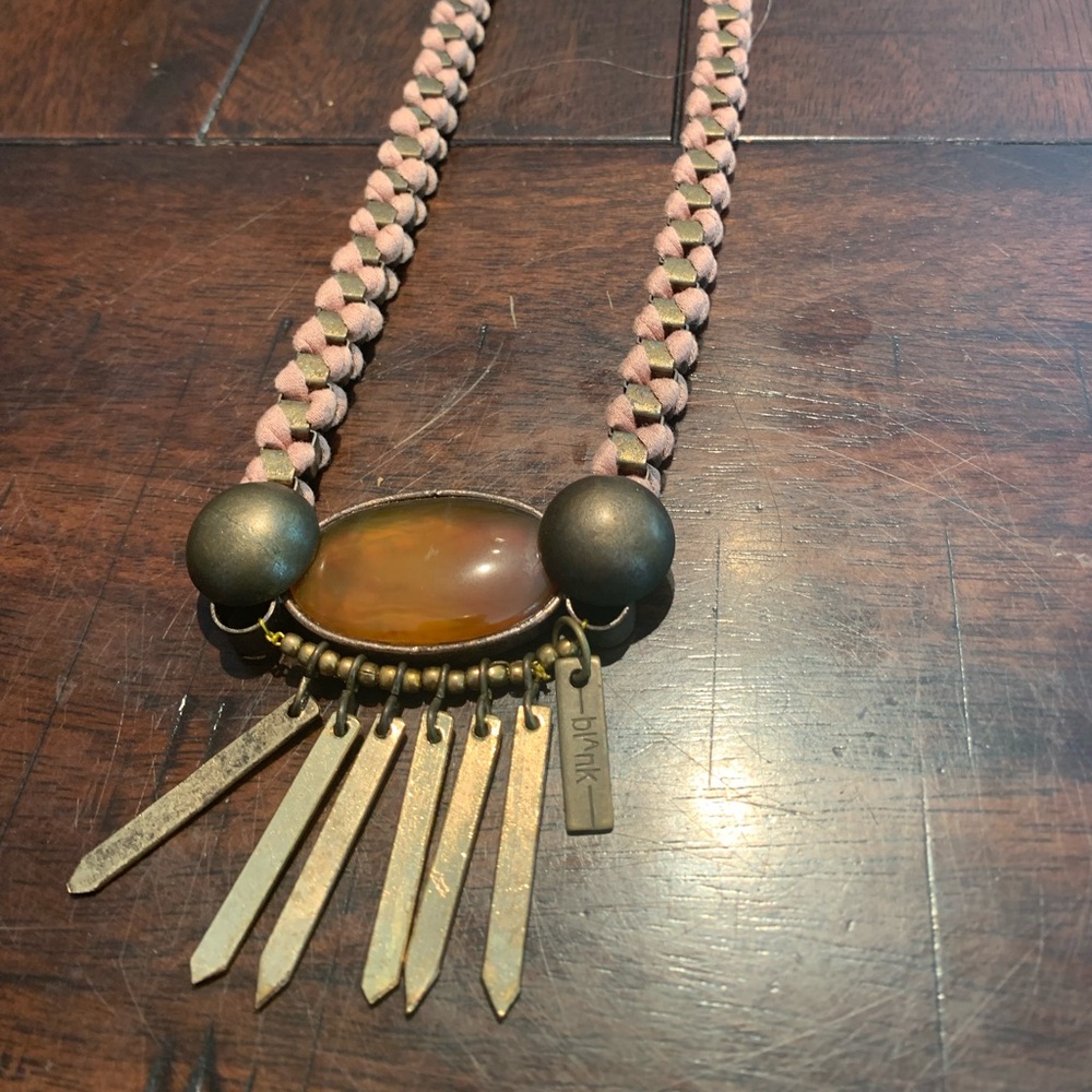 Anthropologie Necklace Brass and Pink Cording